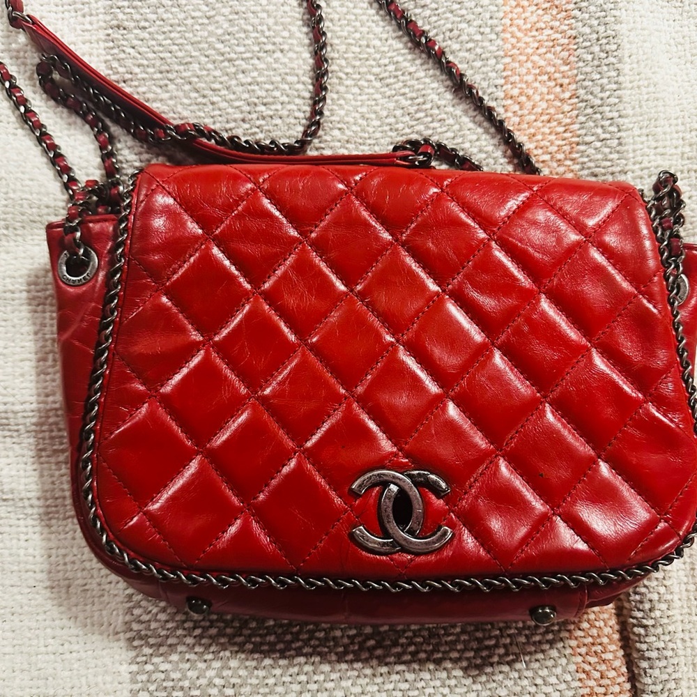 Chanel Red Quilted Crossbody Bag with Iconic Logo